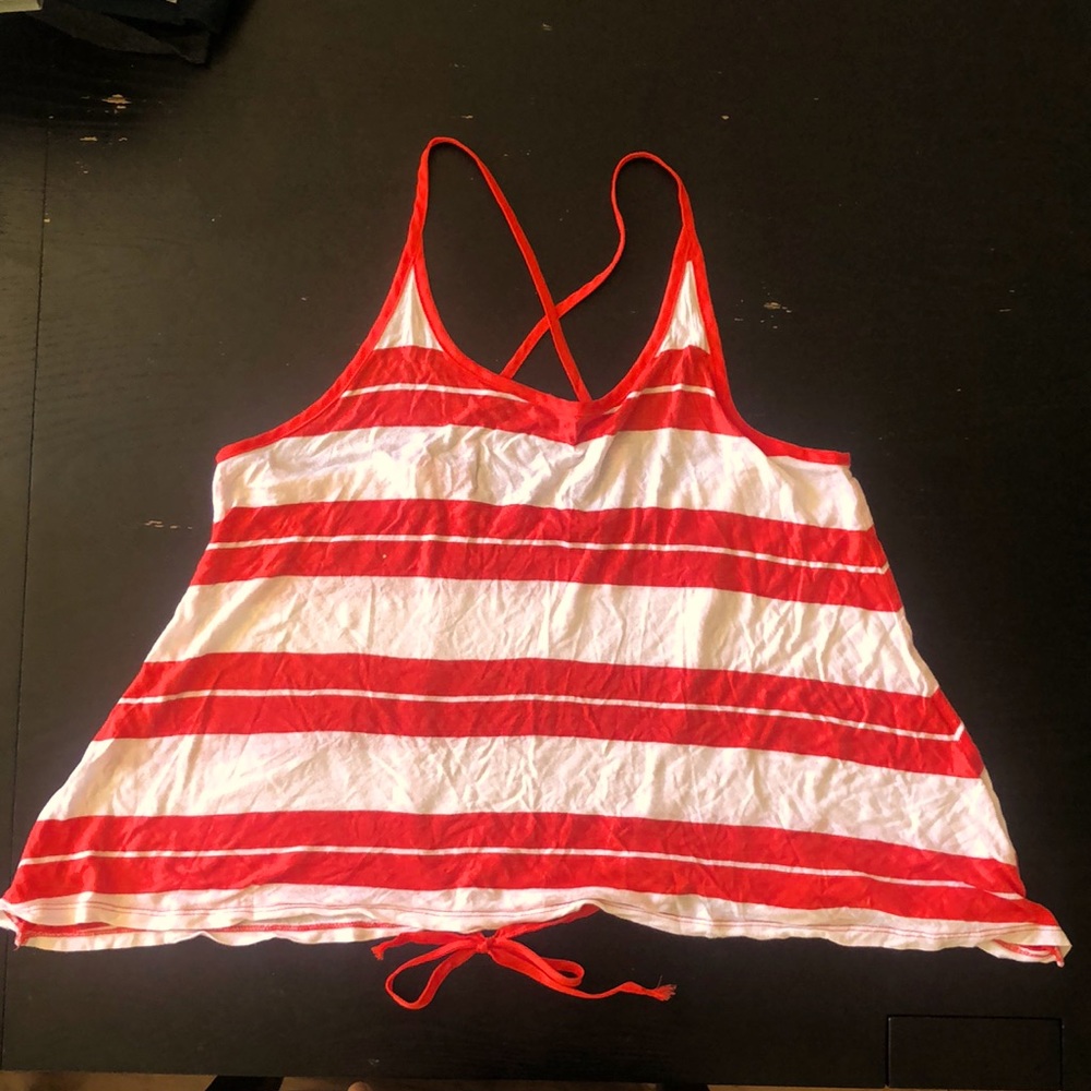 Reddish orange and white stripped shirt